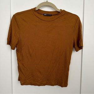 Zara mustard brown orange t-shirt blouse